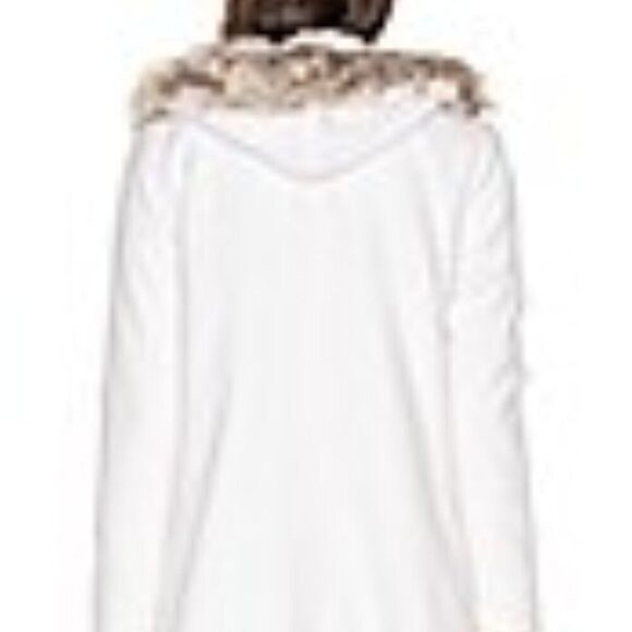 Cupcakes and Cashmere Ivory Standford Coat Faux Fur Hood Woman’s Large - Picture 12 of 14